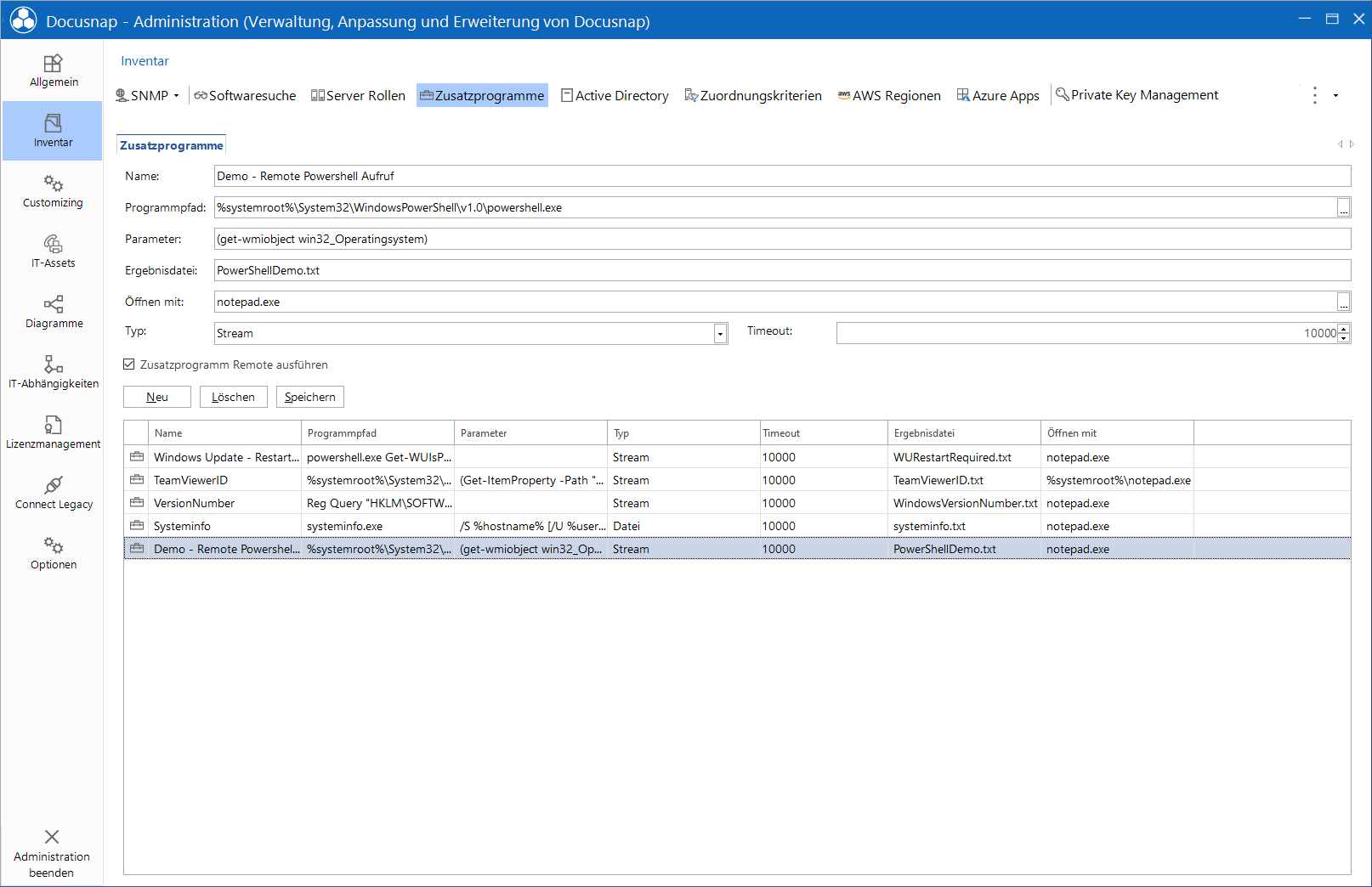 Docusnap Administration Inventar Zusatzprogramme Remote Docusnap Administration Inventar Zusatzprogramme Remote