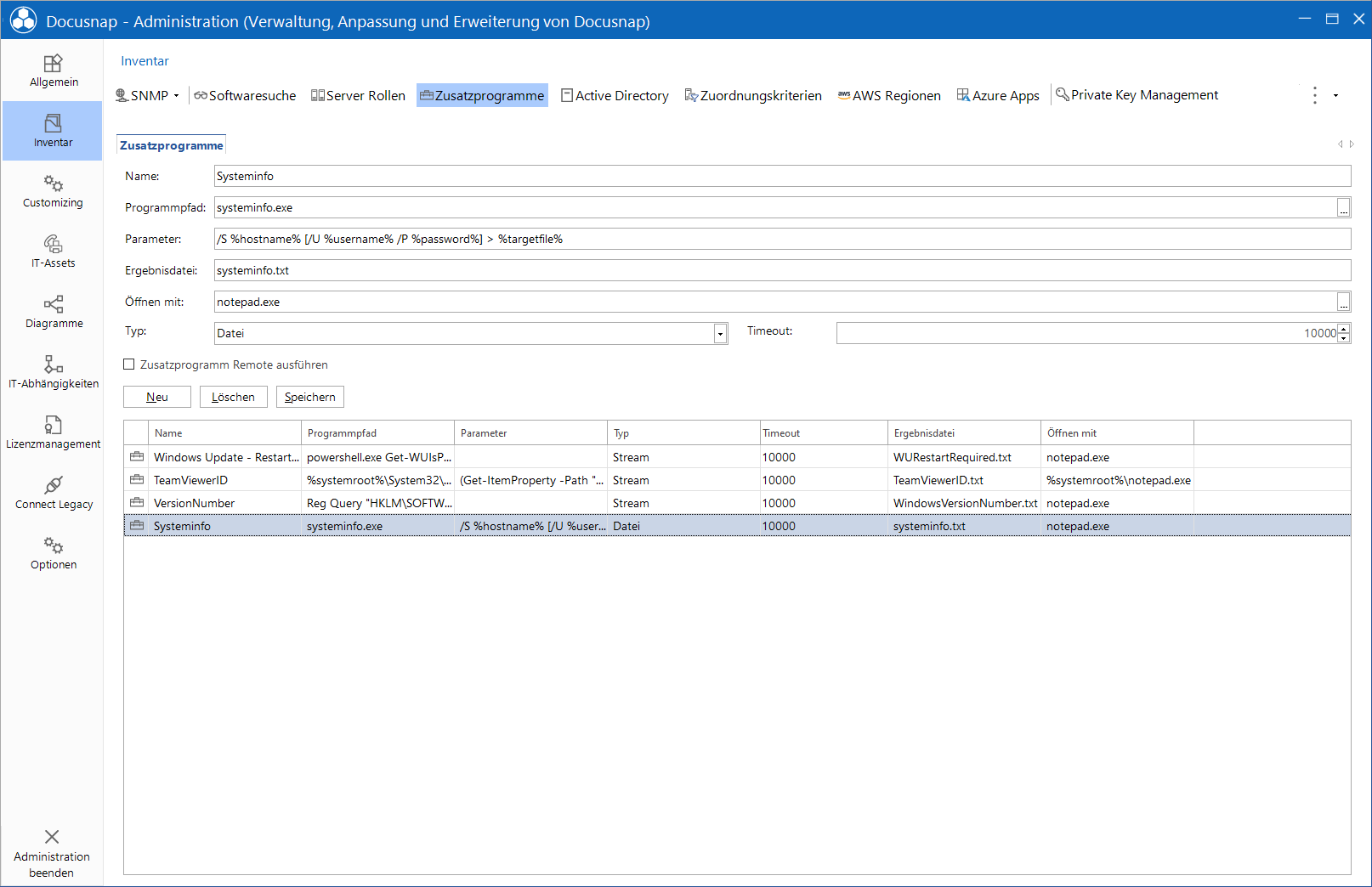 Docusnap Administration Inventar Zusatzprogramme Docusnap Administration Inventar Zusatzprogramme