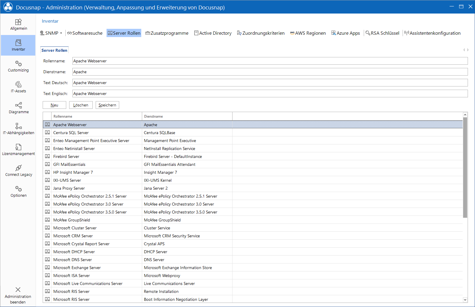 Docusnap Administration Inventar Server Rollen