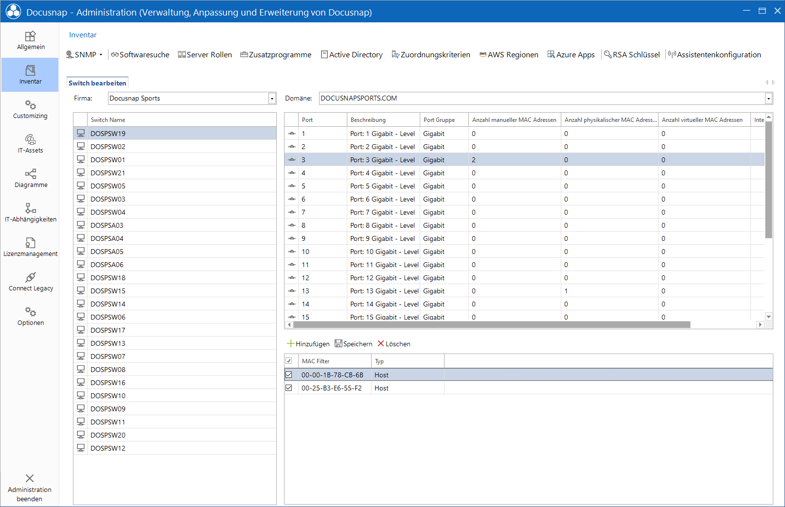 Docusnap Administration Switch bearbeiten Docusnap Administration Switch bearbeiten