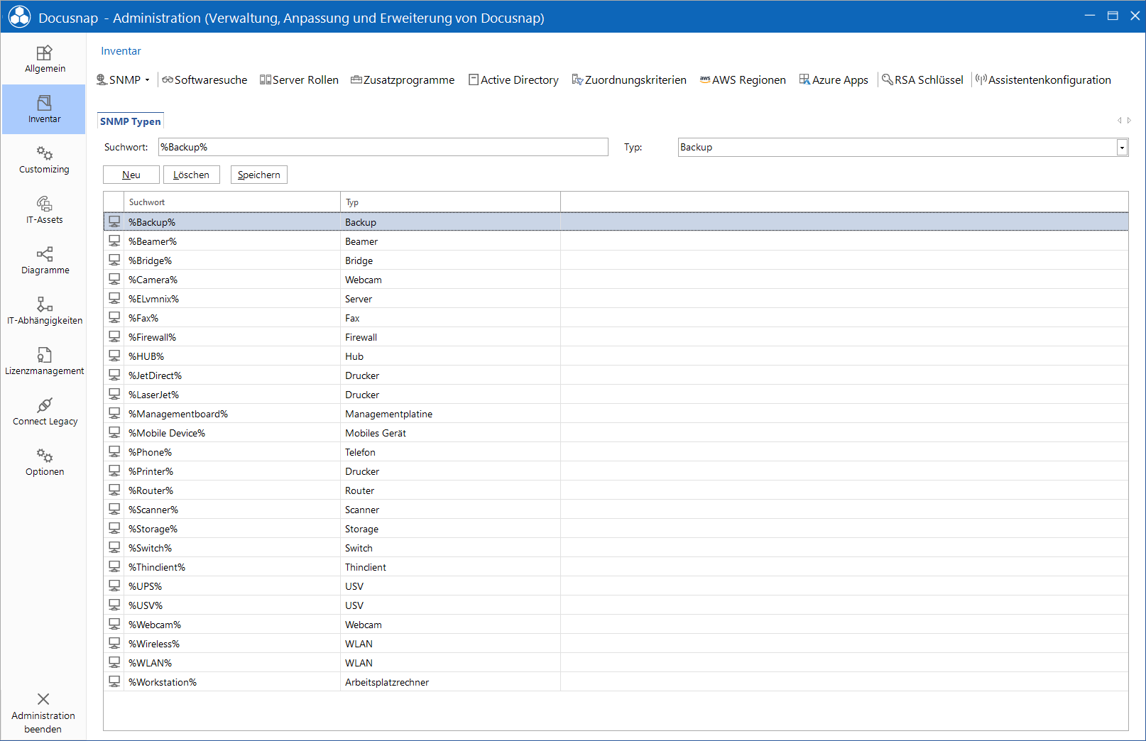 Docusnap Administration Inventar SNMP Typen Docusnap Administration Inventar SNMP Typen