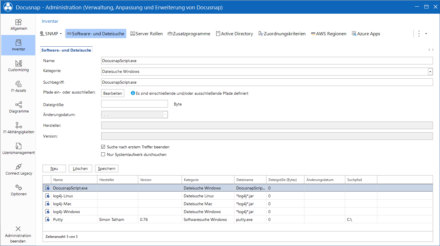 Docusnap Administration Inventar Softwaresuche Docusnap Administration Inventar Softwaresuche