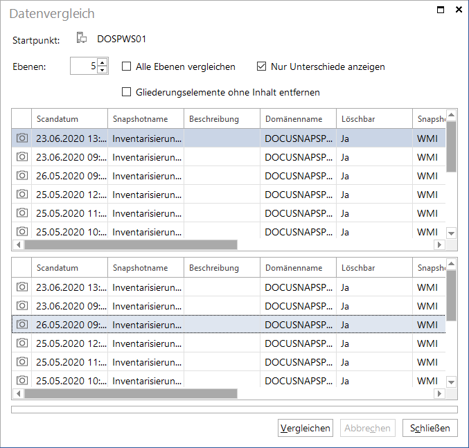 Docusnap Erweitert Daten vergleichen