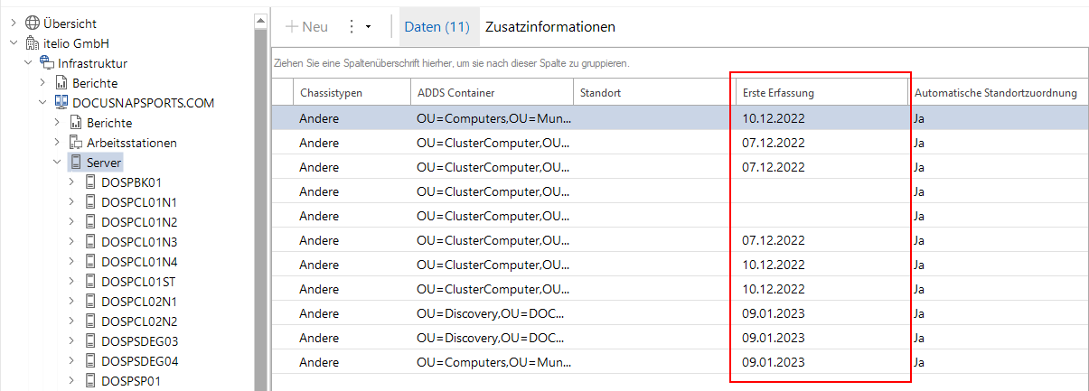 Erste Erfassung