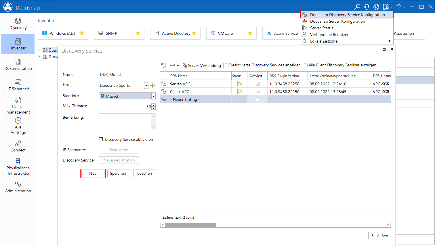 Docusnap Discovery Service konfigurieren Docusnap Discovery Service konfigurieren