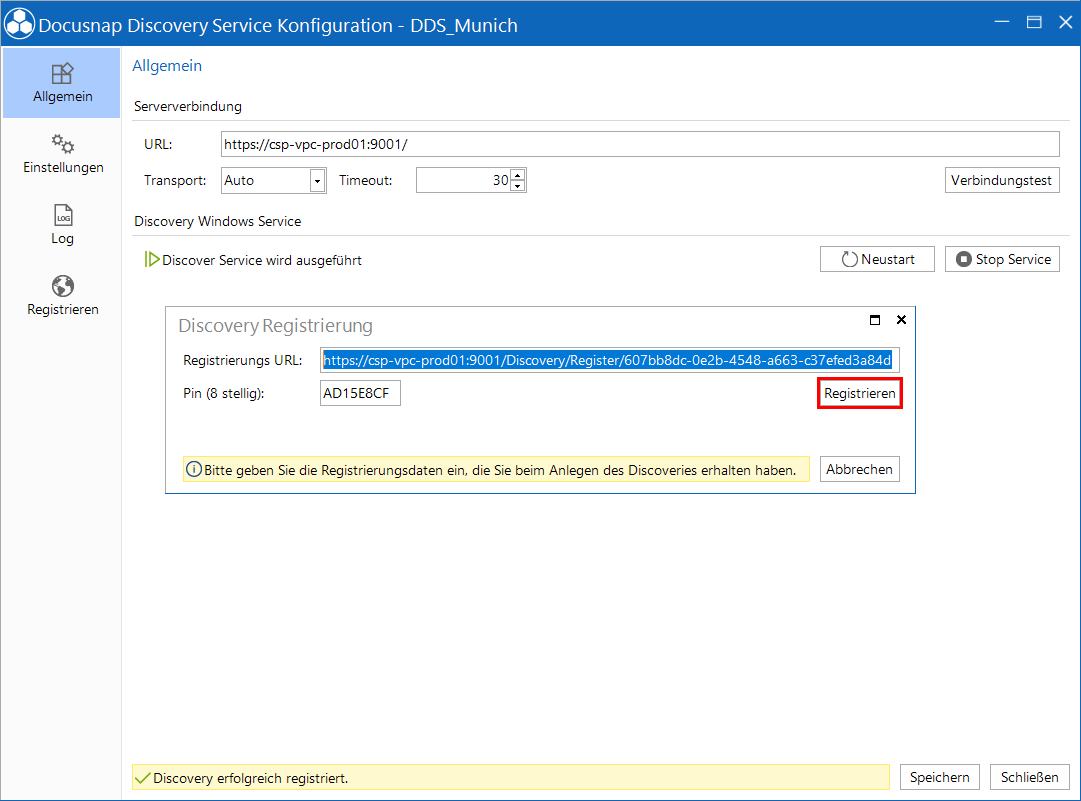 Docusnap Discovery Service - Registrierung