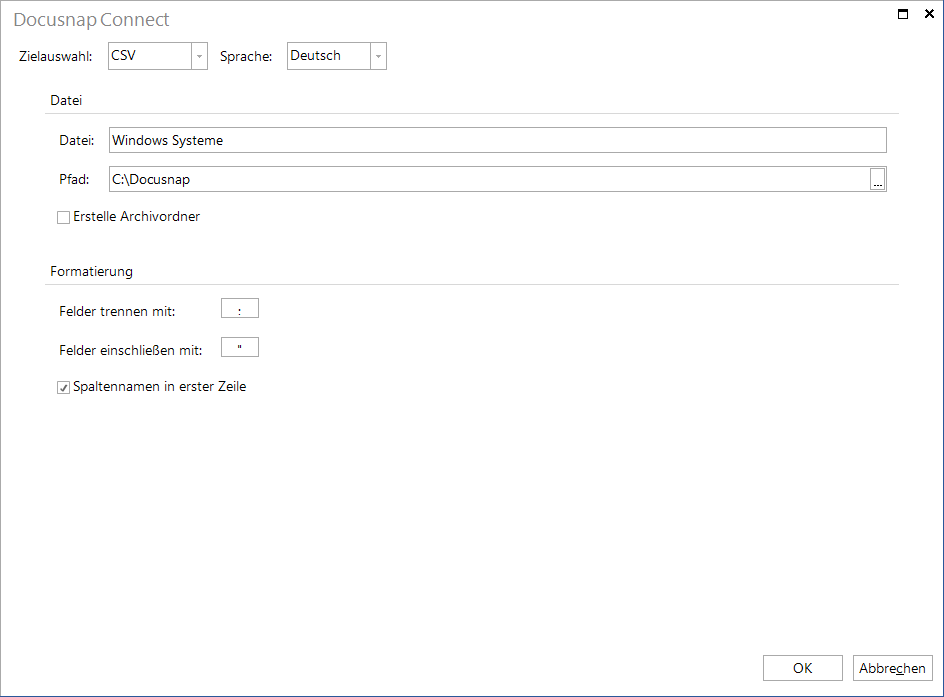 Docusnap Connect Paket planen CSV