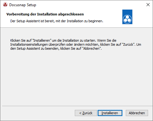 Docusnap Setup Bereit zum Installieren Docusnap Setup Bereit zum Installieren
