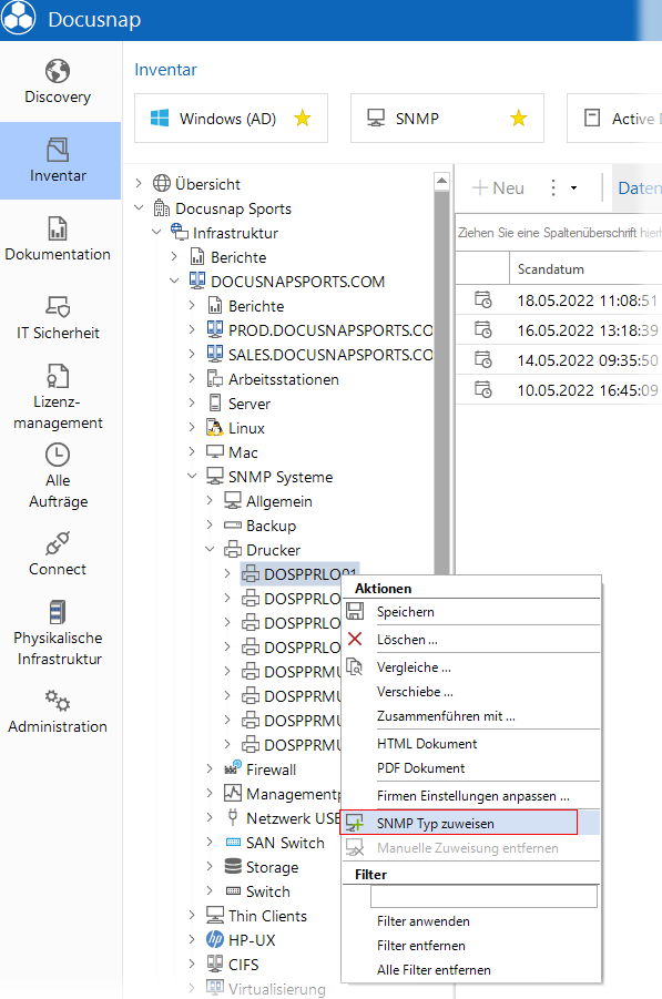 Docusnap Inventarisierung SNMP manuell zuweisen Docusnap Inventarisierung SNMP manuell zuweisen