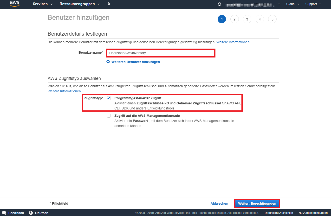 Docusnap AWS Umgebung Benutzer anlegen Docusnap AWS Umgebung Benutzer anlegen