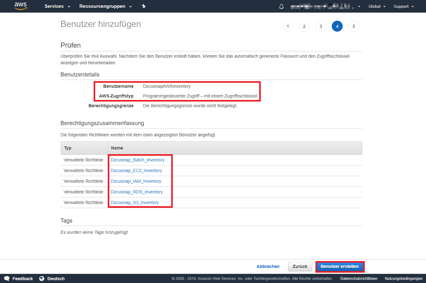 Docusnap AWS Umgebung Benutzererstellung abschließen Docusnap AWS Umgebung Benutzererstellung abschließen