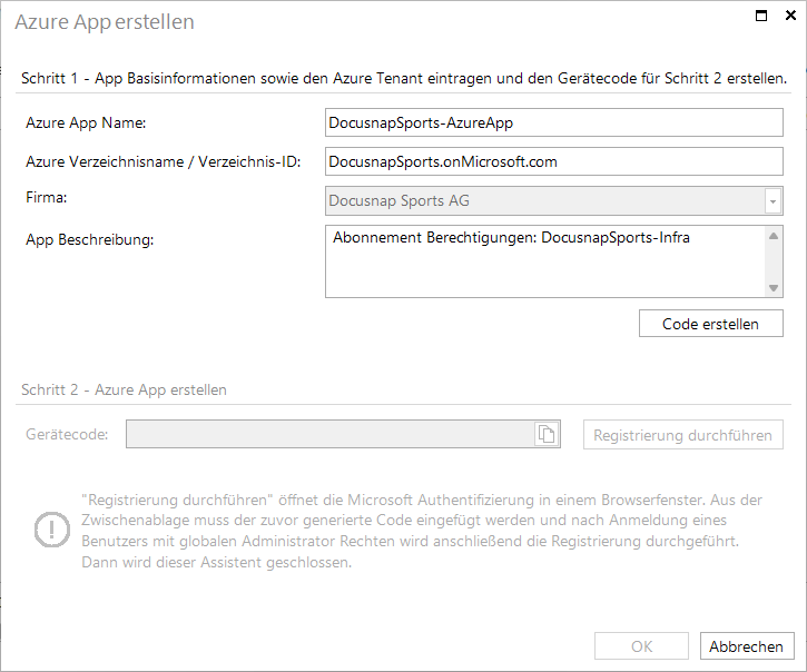 Docusnap Azure App erstellen Docusnap Azure App erstellen