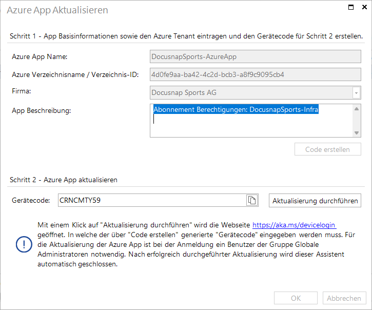Docusnap Azure App aktualisieren Docusnap Azure App aktualisieren