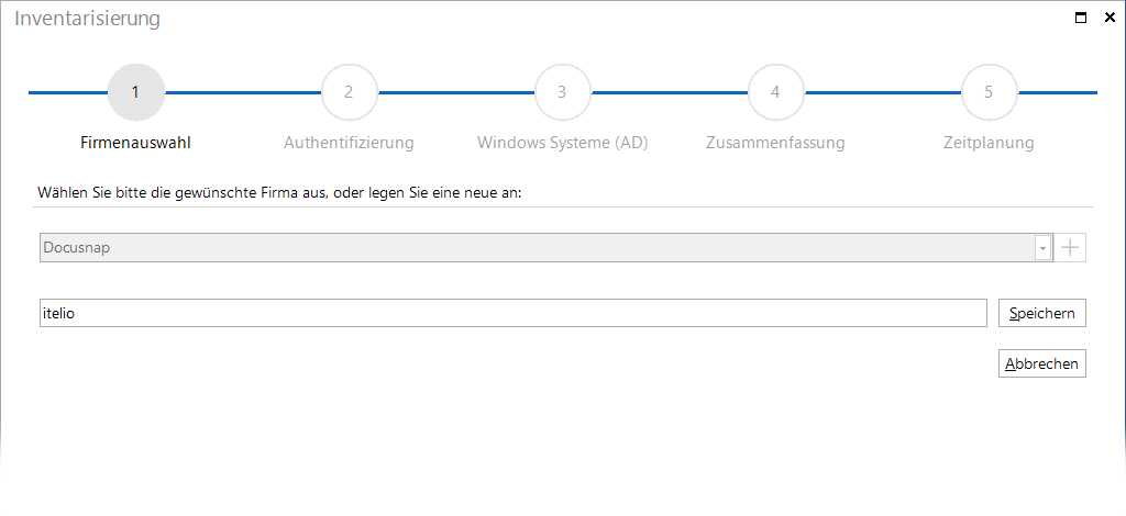 Docusnap Inventarisierung neue Firma erstellen