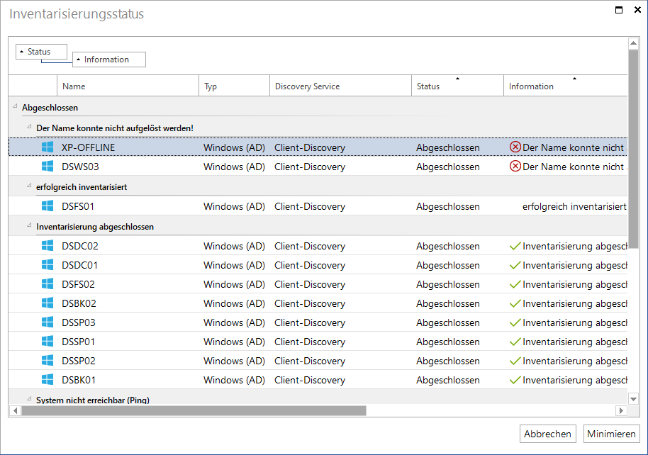 Docusnap Inventarisierung Status Gruppiert Docusnap Inventarisierung Status Gruppiert