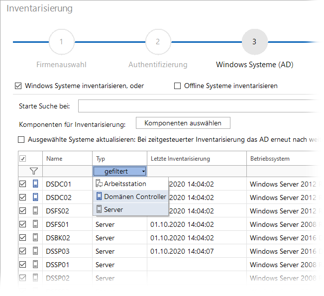 Docusnap Inventarisierung WIndows Systeme-Filter Docusnap Inventarisierung WIndows Systeme-Filter