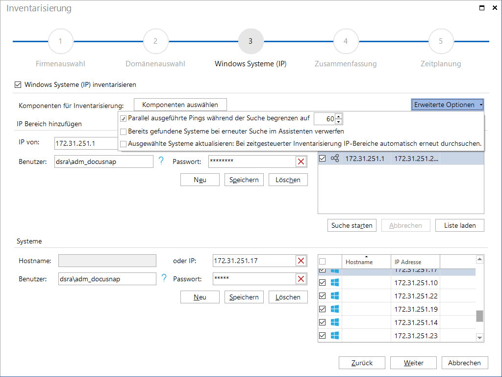 Docusnap Inventarisierung Windows System IP-Segmente Docusnap Inventarisierung Windows System IP-Segmente