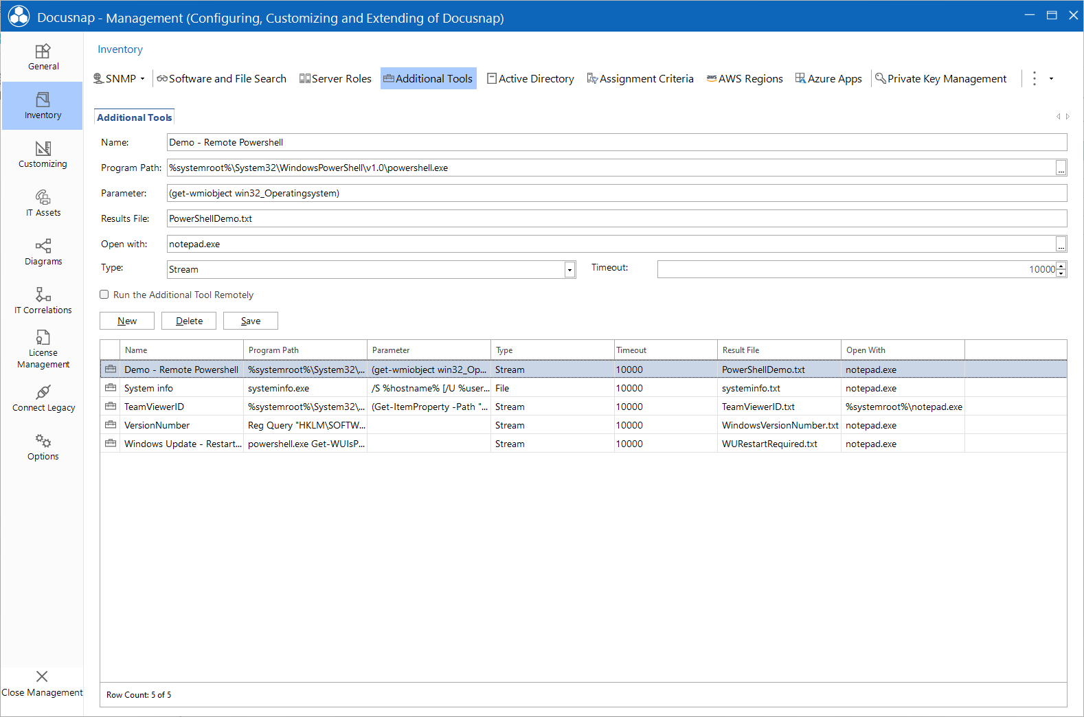 Docusnap Management Inventory Additional Tools Remote