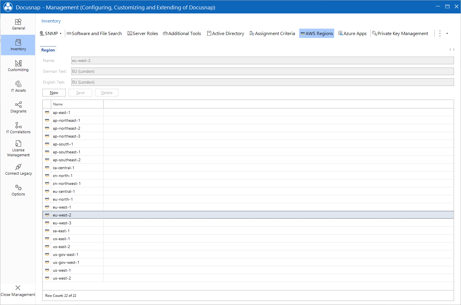 Docusnap Management AWS Region Docusnap Management AWS Region