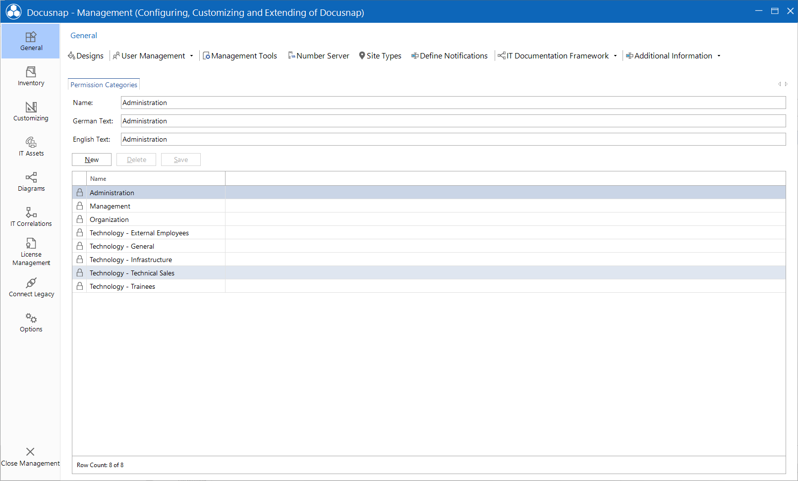 Docusnap Management General Permission Categories Docusnap Management General Permission Categories