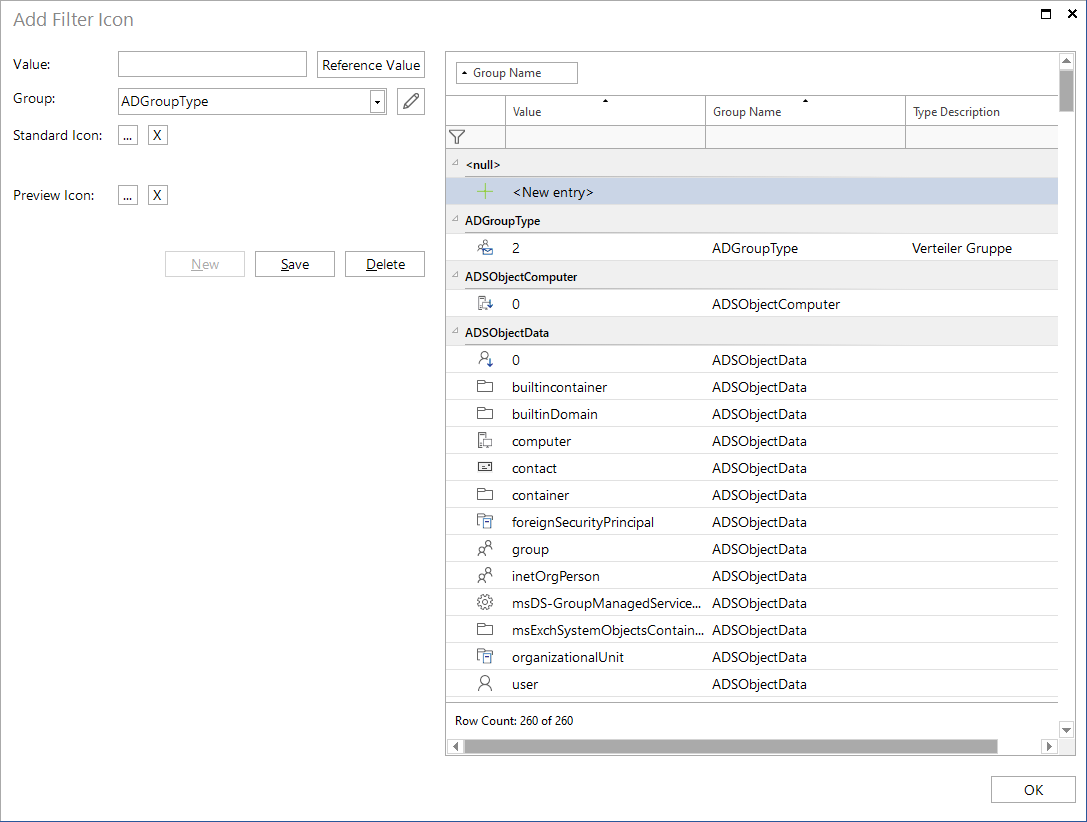 Docusnap tools manage metaobjects manage icon filter add icons