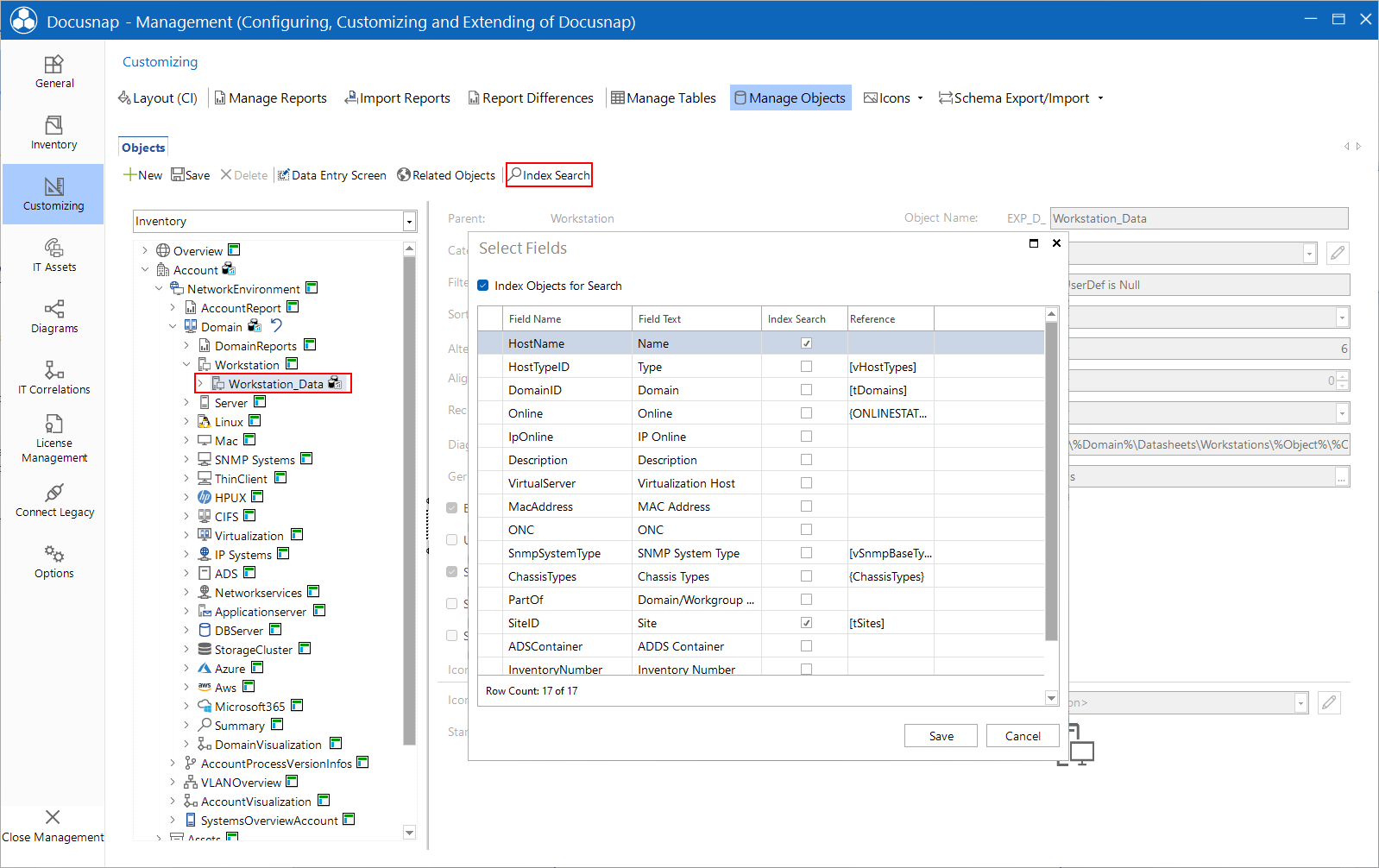 Docusnap Tools manage metaobjects manage search index Docusnap Tools manage metaobjects manage search index