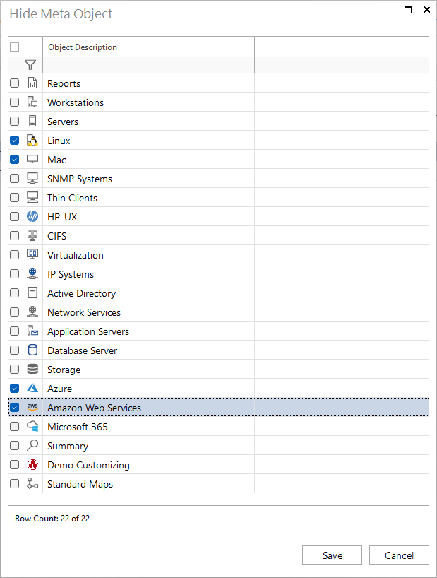 Docusnap hide meta objects dialog Docusnap hide meta objects dialog