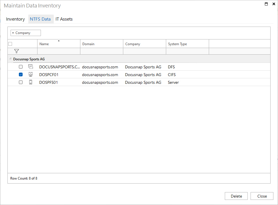 Docusnap Maintain Data Inventory NTFS
