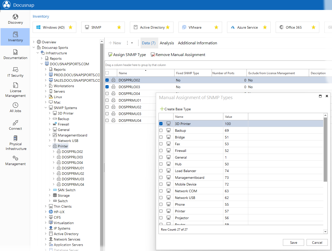 Docusnap Inventory Manually Assign SNMP Type Grid Docusnap Inventory Manually Assign SNMP Type Grid