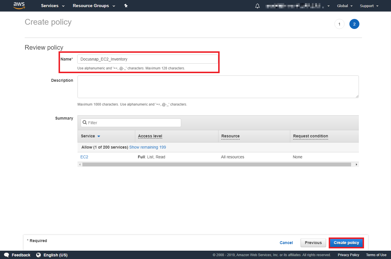 Docusnap Inventory AWS Preparations Complete Policy Docusnap Inventory AWS Preparations Complete Policy