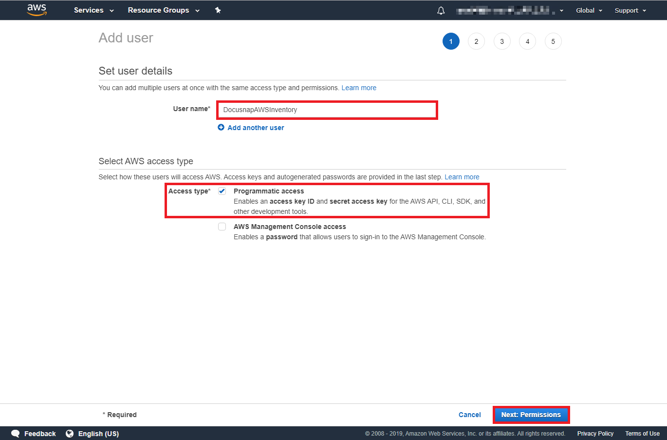 Docusnap Inventory AWS Preparations Create User Docusnap Inventory AWS Preparations Create User