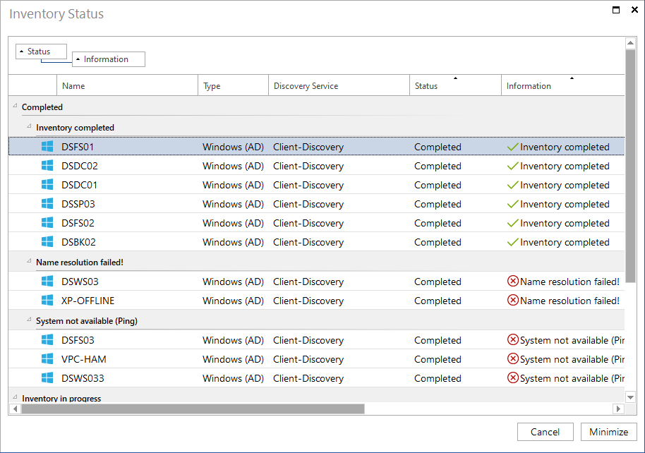 Docusnap Inventory Status Grouped Docusnap Inventory Status Grouped