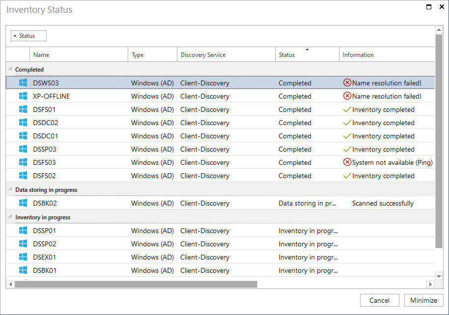 Docusnap Inventory Status Docusnap Inventory Status