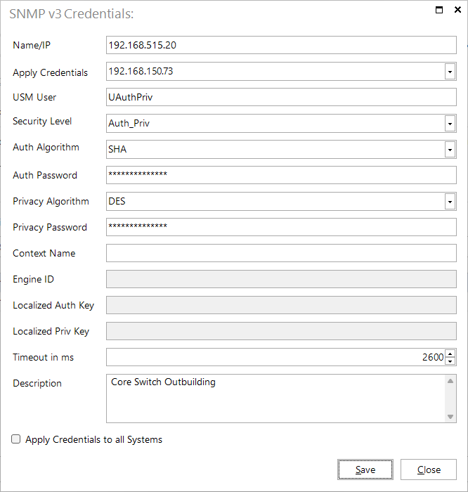 Docusnap Inventory SNMP v3 Information