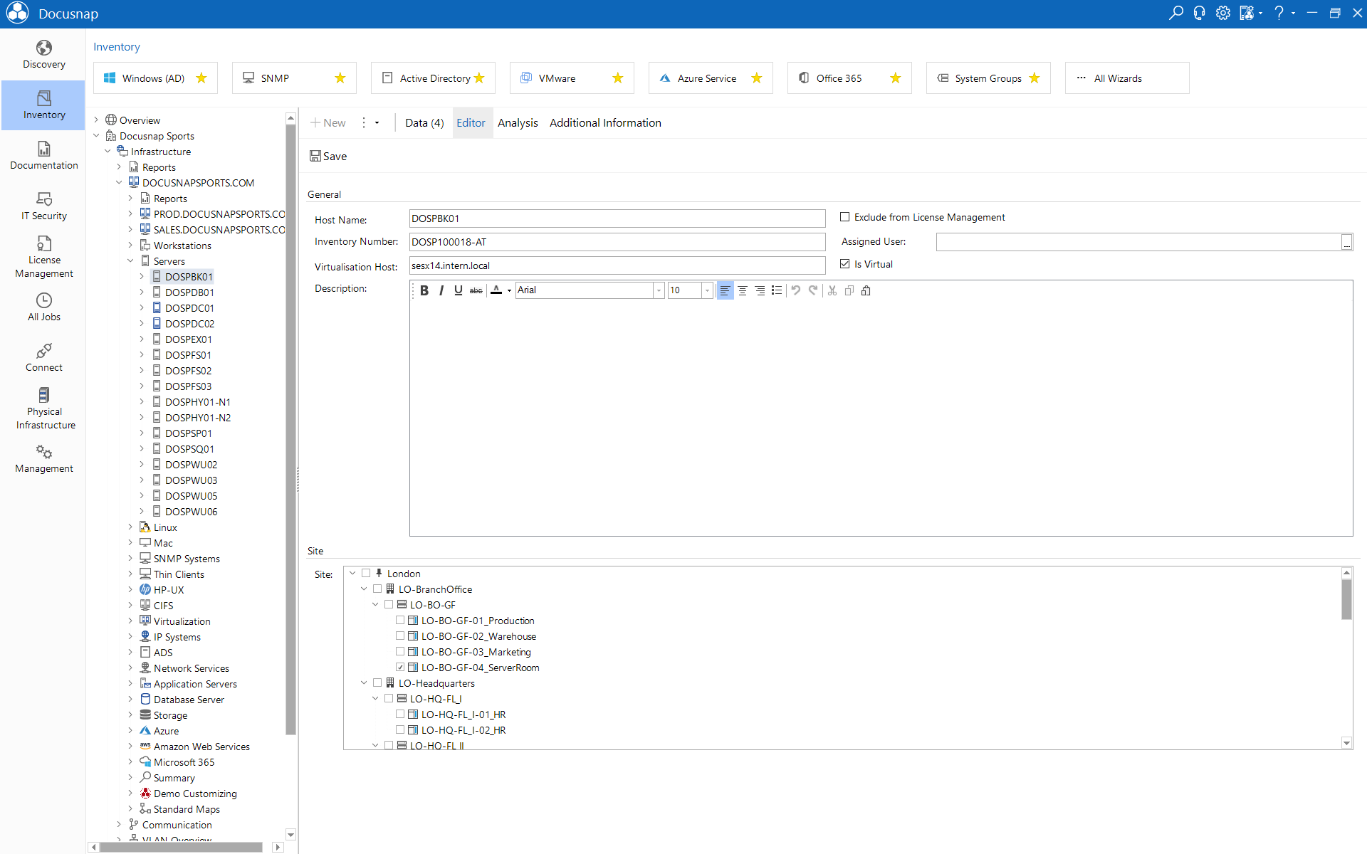 Docusnap Site Assignment Data Entry Screen Docusnap Site Assignment Data Entry Screen