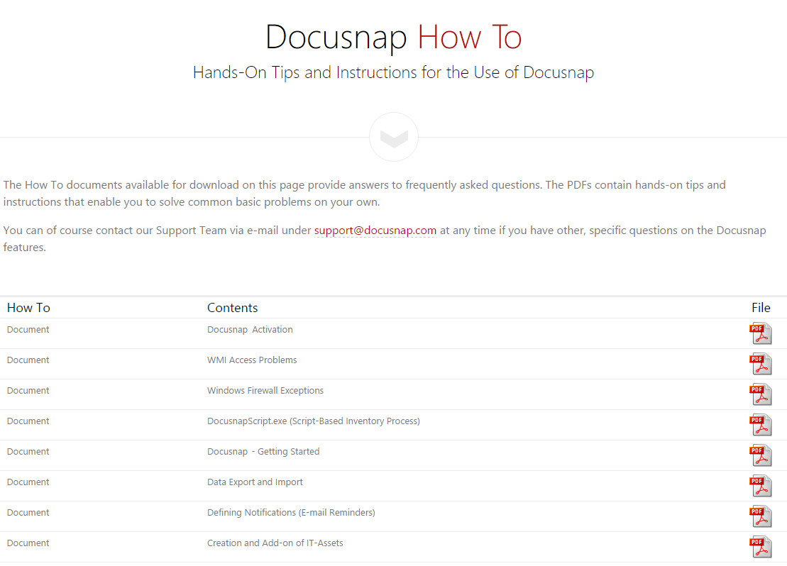 Docusnap menu help howto